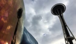 Space Needle Reflected on MoPOP, Seattle, Washington
